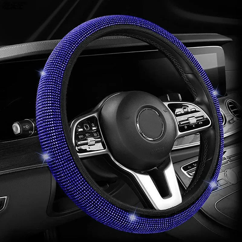 Fashion Crystal Car Steering Wheel Cover 38cm Breathable Anti Slip PU Rhinestone Car Decoration Diamond Car Accessories