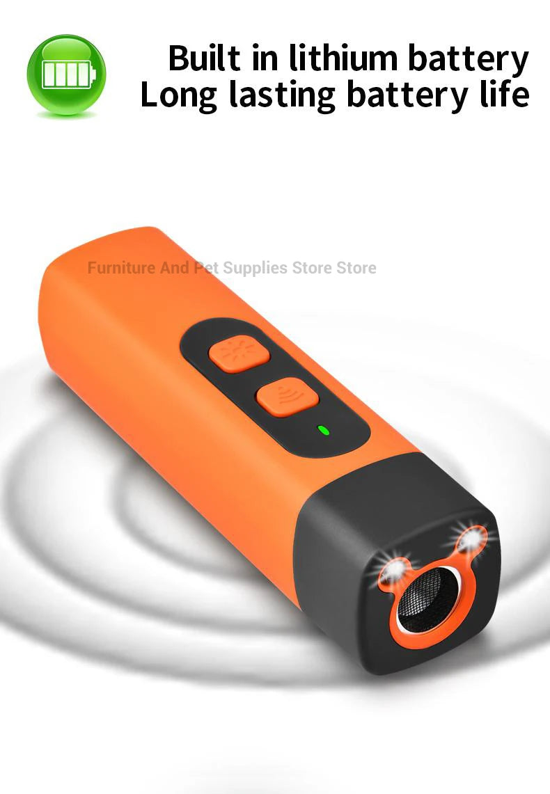Rechargeable Ultrasonic Dog Repeller & Anti-Bark Deterrent – Dog Training Device with LED Flashlight | Orange
