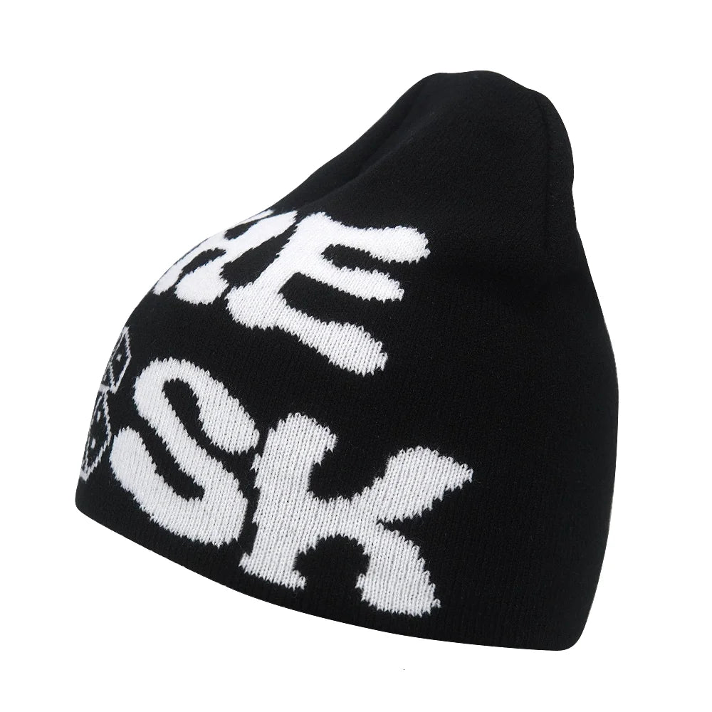 Y2K Letter Knit Beanie, Warm Ski Hat