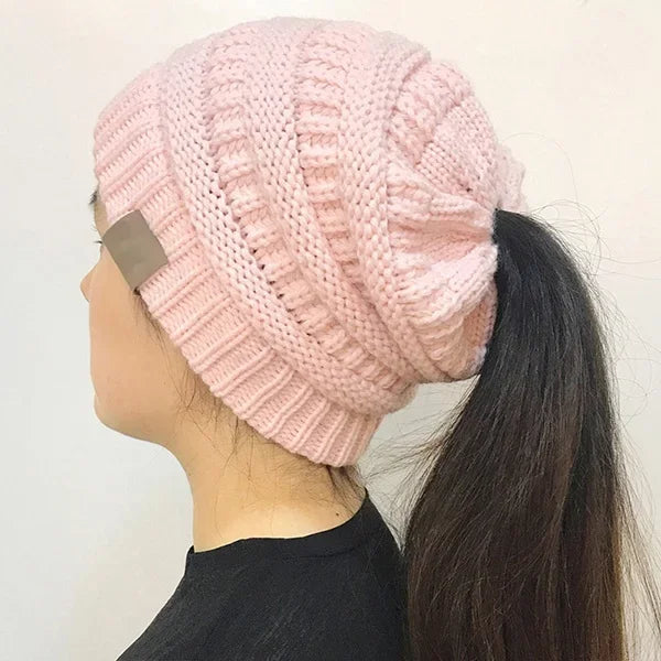 Women's Messy Bun Ponytail Beanie - Open Knit Winter Hat - photo 10