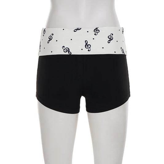 SUCHCUTE Y2K Music Note Print Low-Rise Skinny Shorts for Women Summer - photo 5