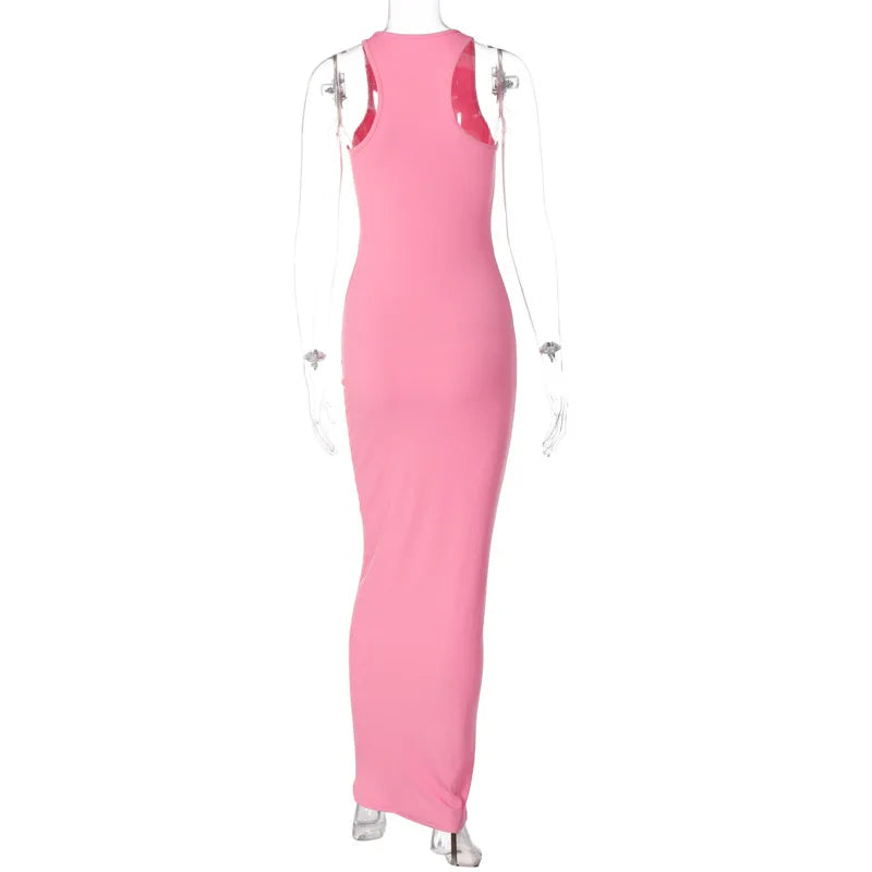 Hugcitar Ribbed Sexy Y2K Clothes Sleeveless Bodycon Maxi Dresses For Women Club Birthday Party Streetwear Elegant Outfits