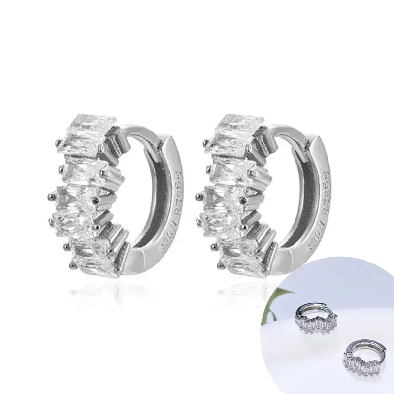 925 Sterling Silver Tassel Hoop Earrings for Women - White Zircon