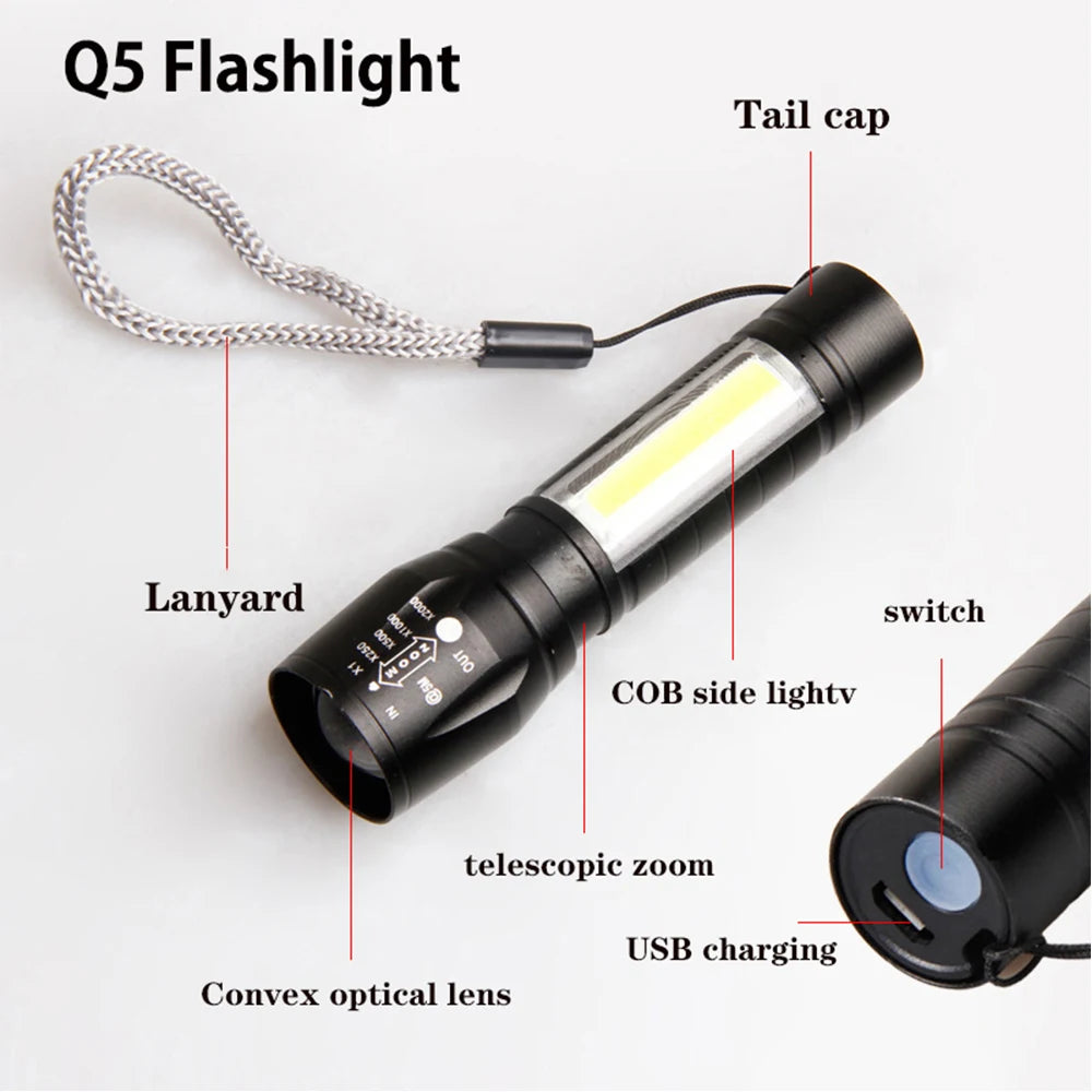 USB Rechargeable 30W High Power LED Flashlight Waterproof 5 Modes Tactical Torch Super Long Shot for Outdoor Camping