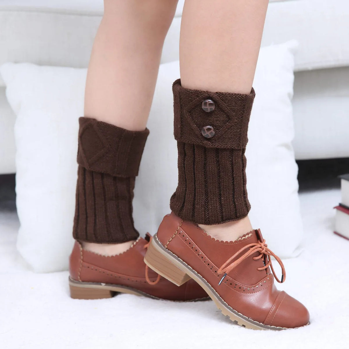 Women's Knit Boot Cuffs, Short Leg Warmers with Buttons