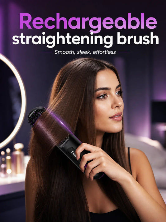 Cordless Hair Straightener Brush - Fast Heating, Anti-Scald Design