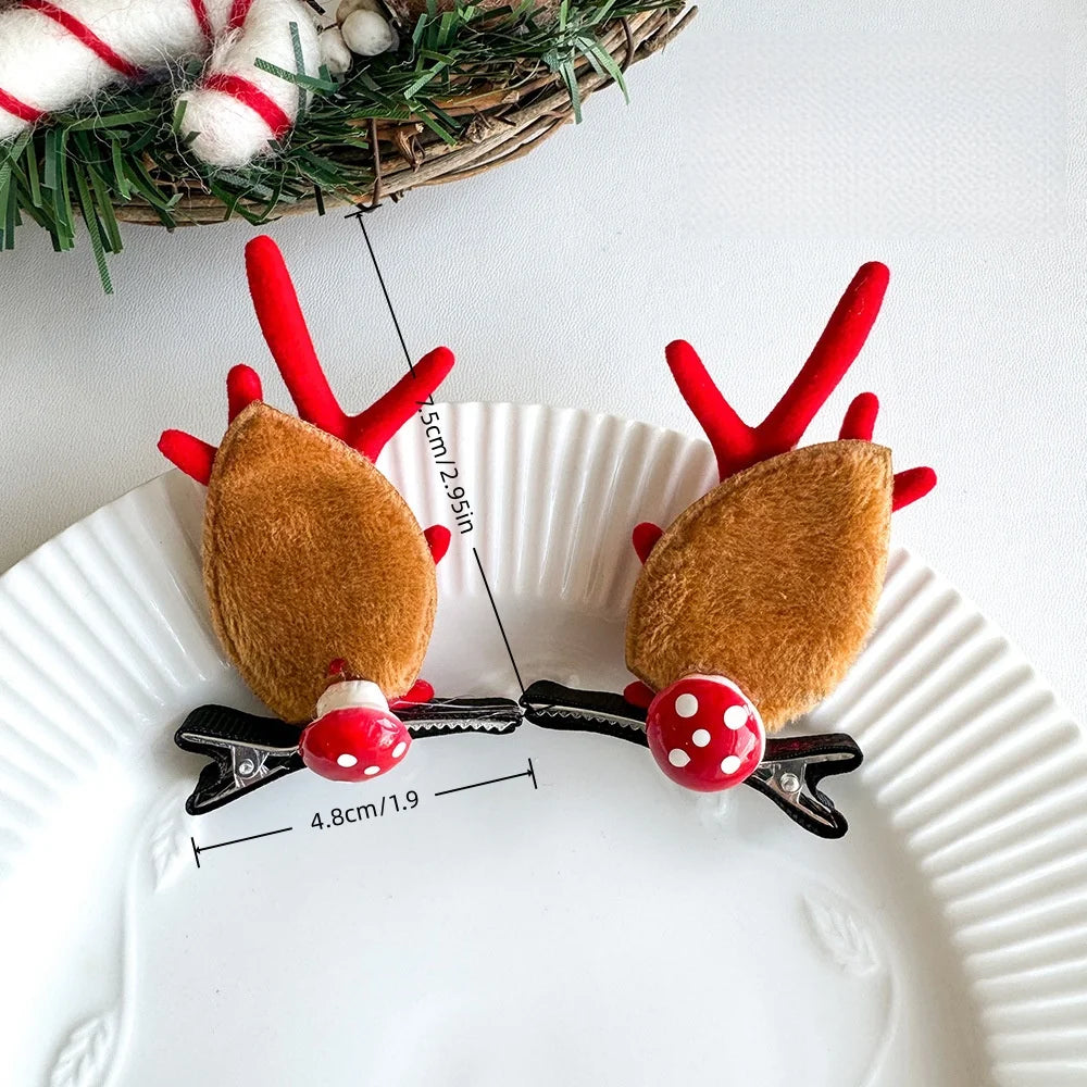 1PC Christmas Hair Clips, Reindeer Antler Hairpins with Bells/Bows/Pinecones, Cute Xmas Hair Accessories for Kids Gift