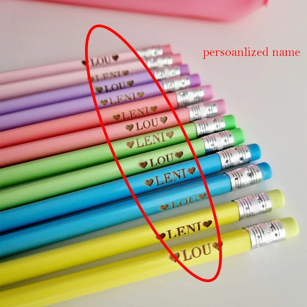 10 pcs Personalised name laser custom engraved pencils case case back to school for party home decoration supplies favors funny