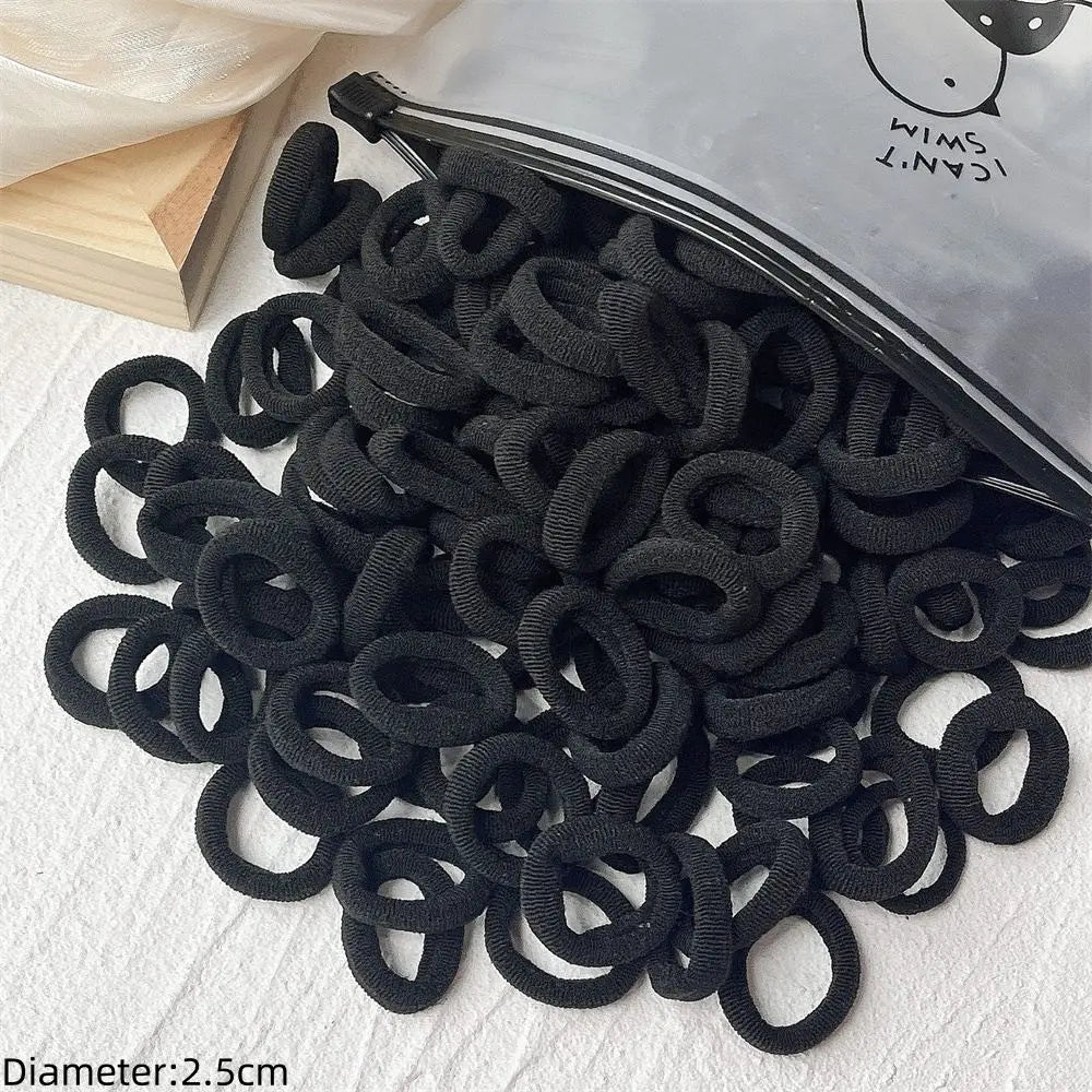 50pcs Black Elastic Hair Band Leagues Ties Colets Scrunchies Springs Gum Accessory For Girl Women No Damage Pigtails Holder Set