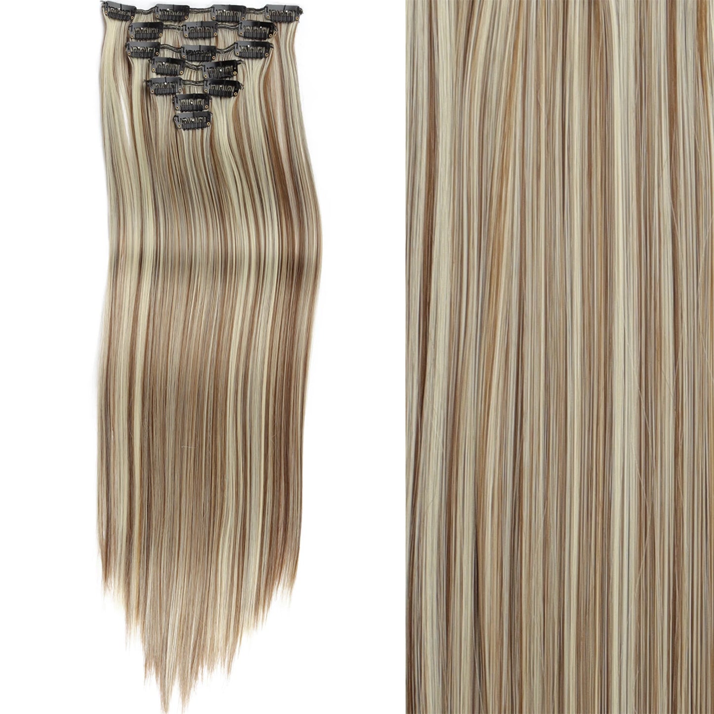 7Pcs/Set 16 Clips Hair Extension Black Long Straight Natural Hair Ombre Hairpiece Heat Resistant Fiber for Women Hairstyle