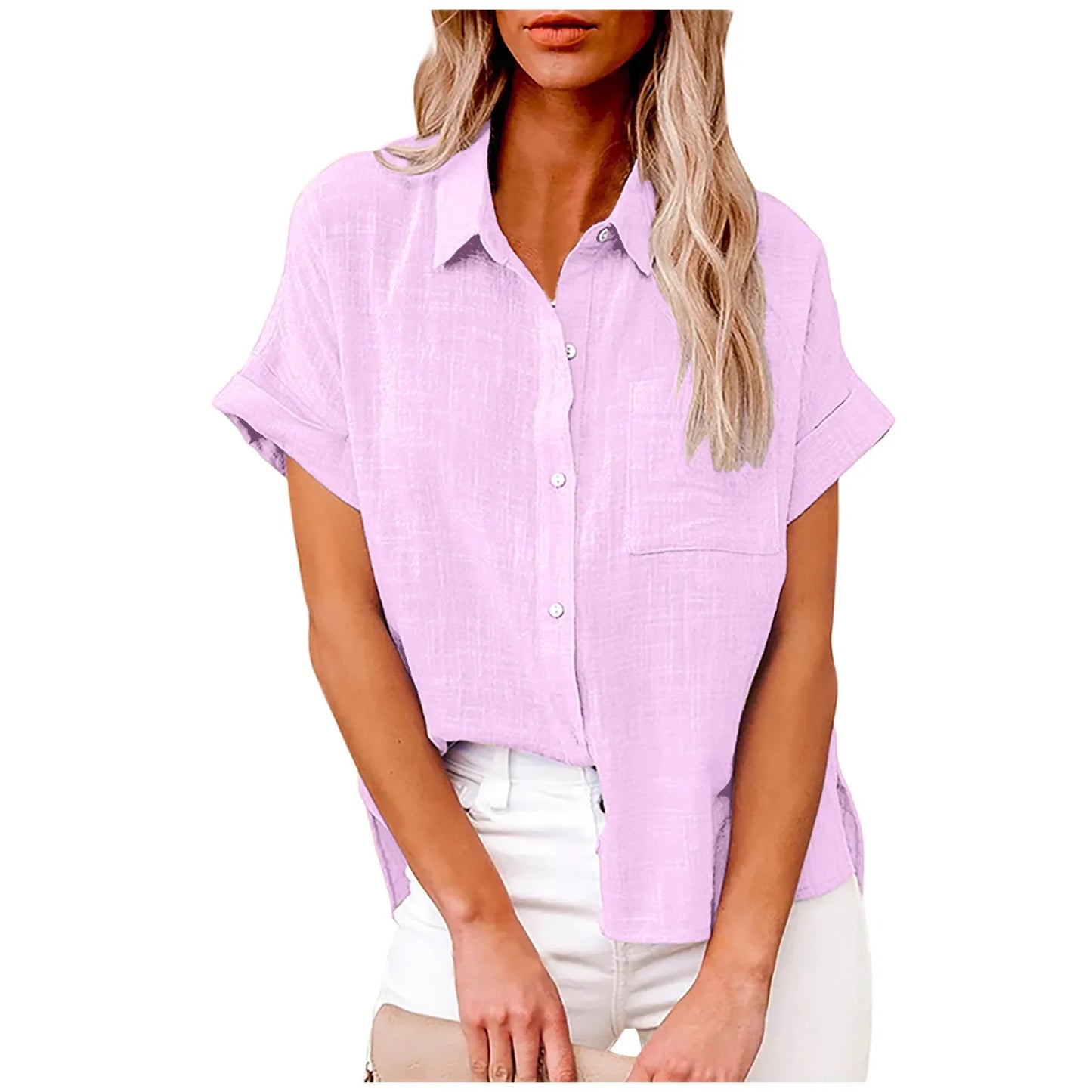 Women's Cotton-Linen Blouse — Loose Short-Sleeve Casual Summer Top