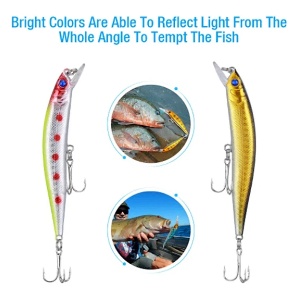 10PCS Long Tail Small Fish Bait 8g11g Floating Hard Bait Artificial Wobbler Crankbait 3D Eye 10 Color Carp Perch Fishing Tackles