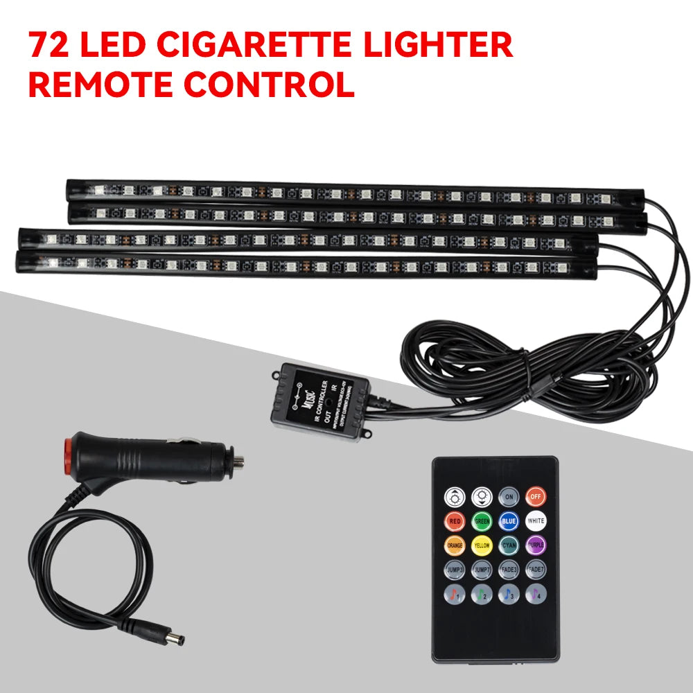 Neon 36 48 72 LED Car Interior Ambient Foot Light Wireless Remote Music APP Control Auto RGB Atmosphere Decorative Lamp