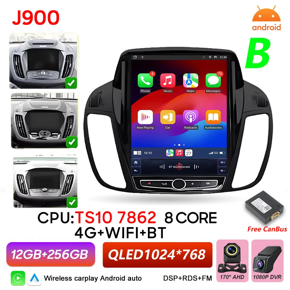 Car Stereo with Apple CarPlay & Android Auto, Compatible with Ford C-MAX, Kuga 2 & Escape 3