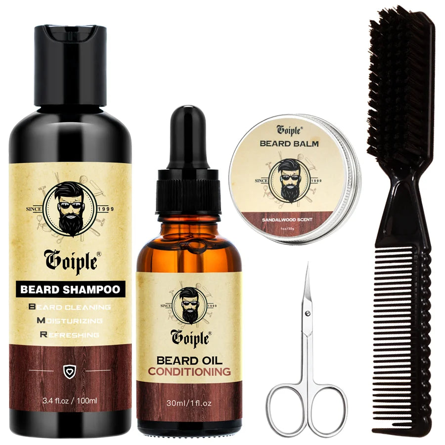 GOIPLE Beard Growth Care Kit for Men - Shampoo, Oil, Balm & Wash Set