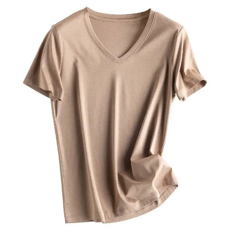 Women's Luxury Mulberry Silk Cotton T-Shirt – Loose Round Neck Short Sleeve Solid Basic Top
