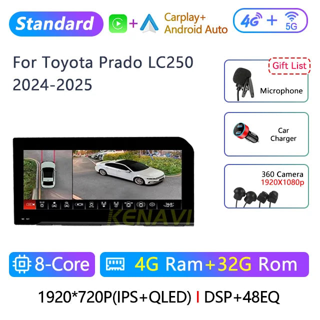 12.3" Car Stereo with Apple CarPlay & Android Auto, Compatible with Toyota Prado LC250 (2024-2025)