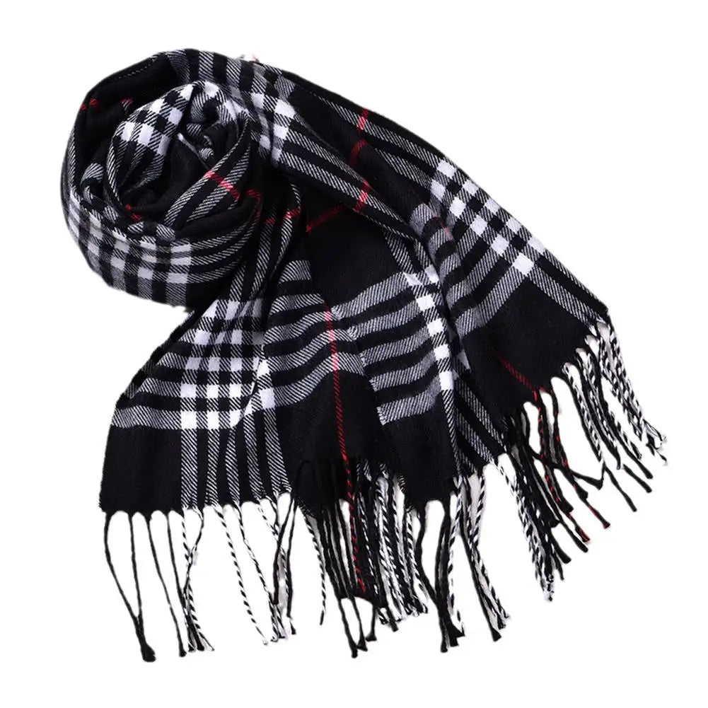 Unisex Plaid Knit Shawl Scarf - Faux Cashmere Winter Wrap