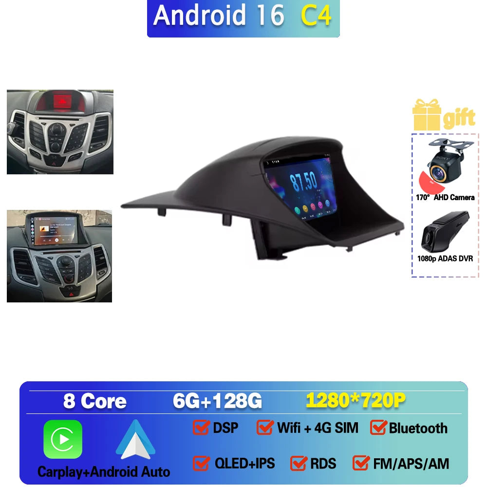 Car Stereo with Apple CarPlay & Android Auto, Compatible with Ford Fiesta Mk6 (2008-2019)