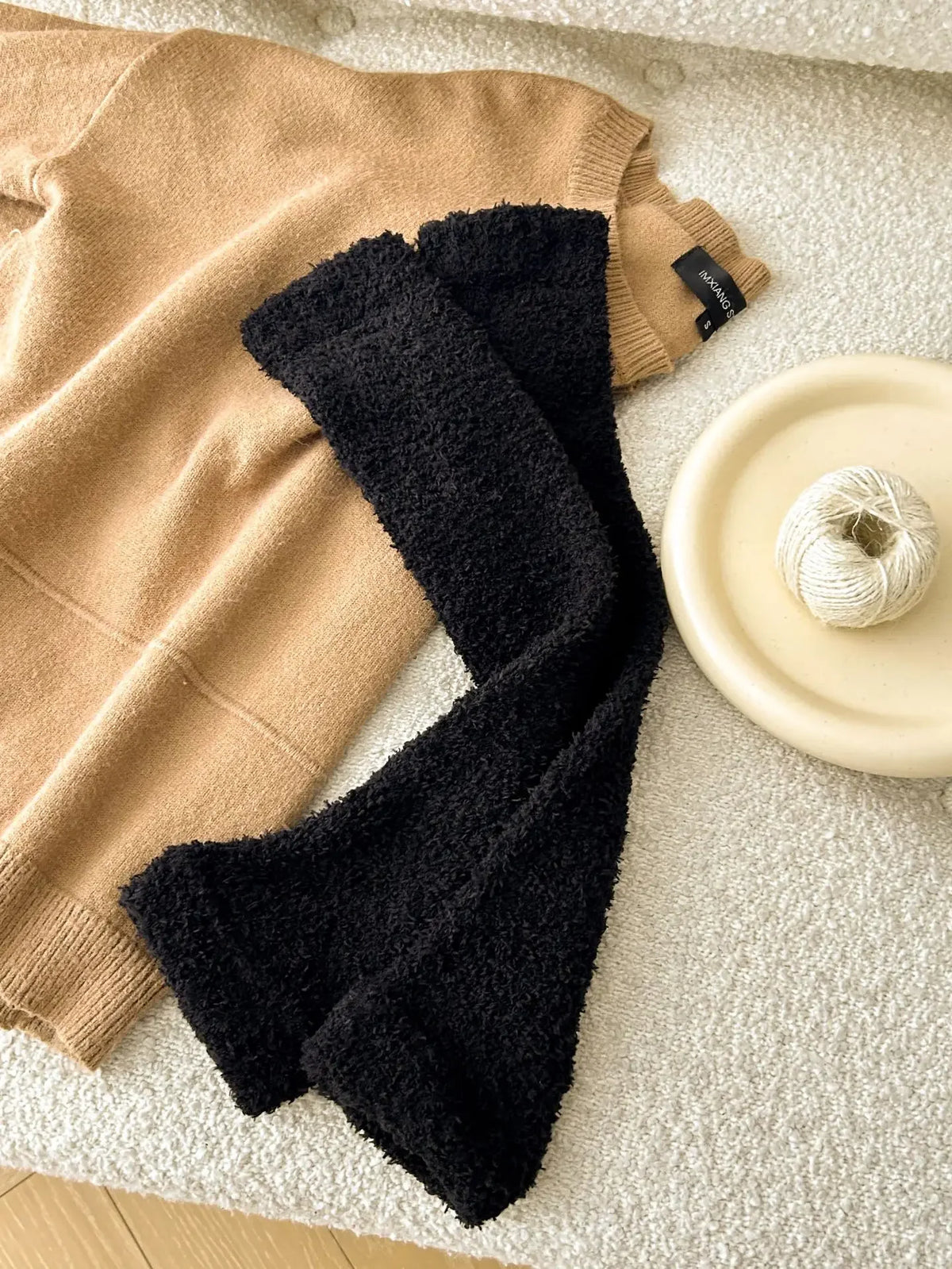 Women's Striped Coral Fleece Leg Warmers, Over the Knee