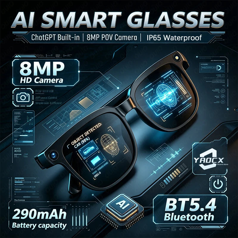 AI Smart Glasses — 800W Camera with Interchangeable Lenses