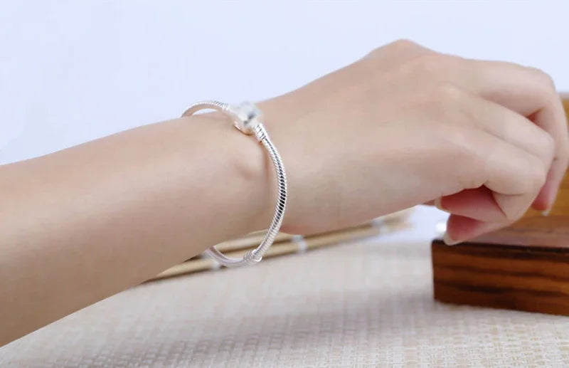 925 Sterling Silver Zircon Charm Bracelet – Snake Chain Bangle for Women | 5 Styles, 16–23cm