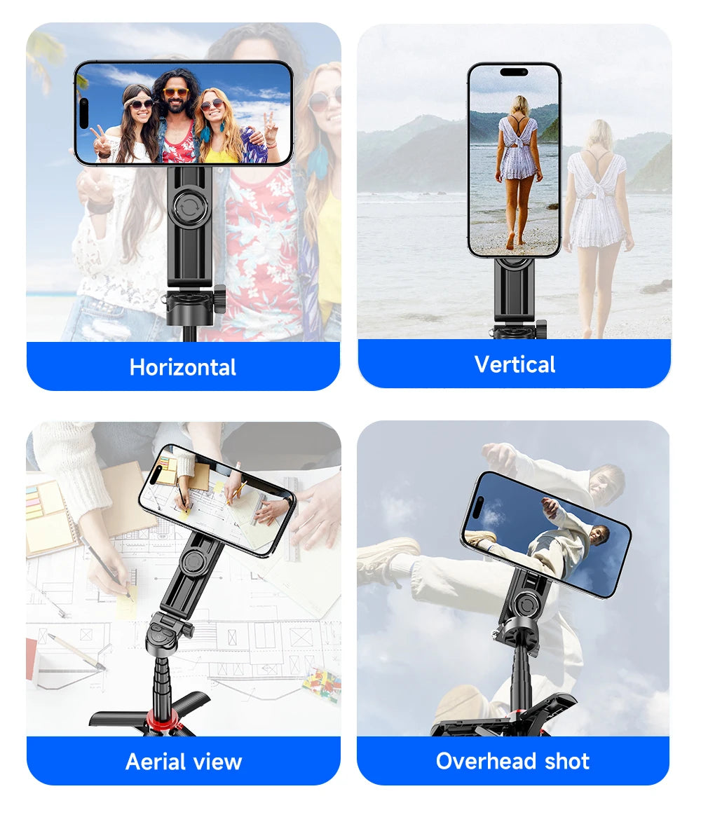 Mini Magnetic Selfie Stick Tripod Removable Remote Control Quadrapod Holder 360° Rotation for iPhone 16 15 14 13 12 Vlog Live