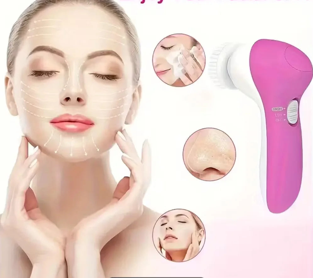 5-in-1 Facial Cleanser, Household Face Washing Device, Beauty Instrument, Pore Cleaner, Electric Facial Cleansing Brush, Gift Se