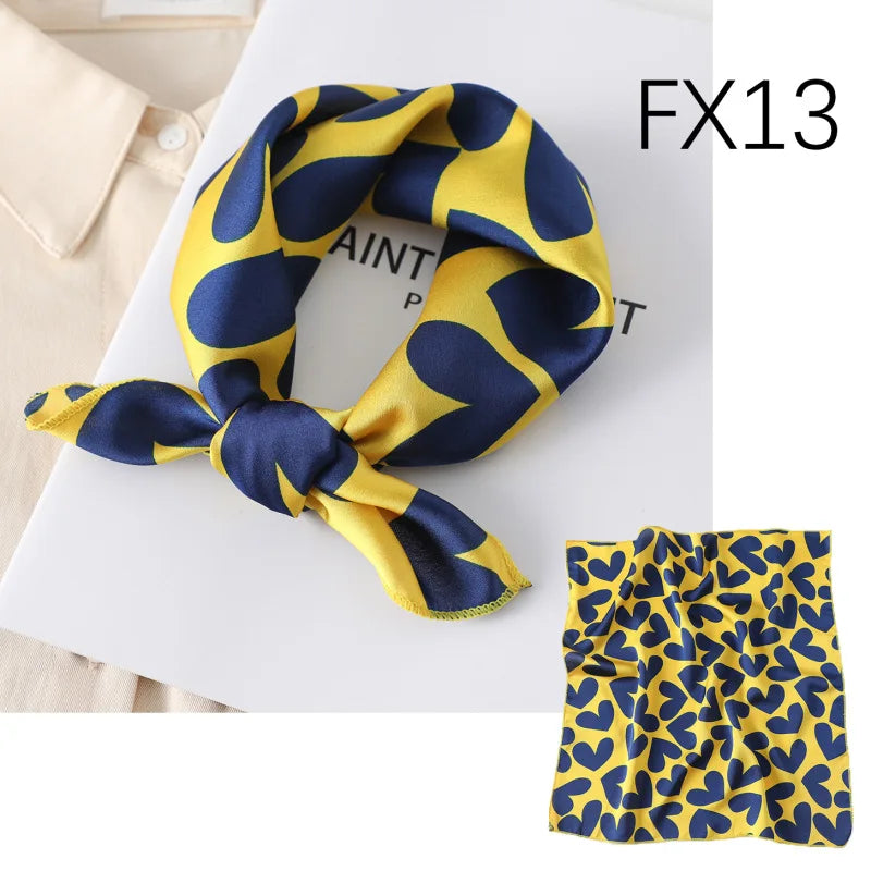 Women's Small Square Neckerchief - 50cm Retro Print Hair Scarf - photo 15