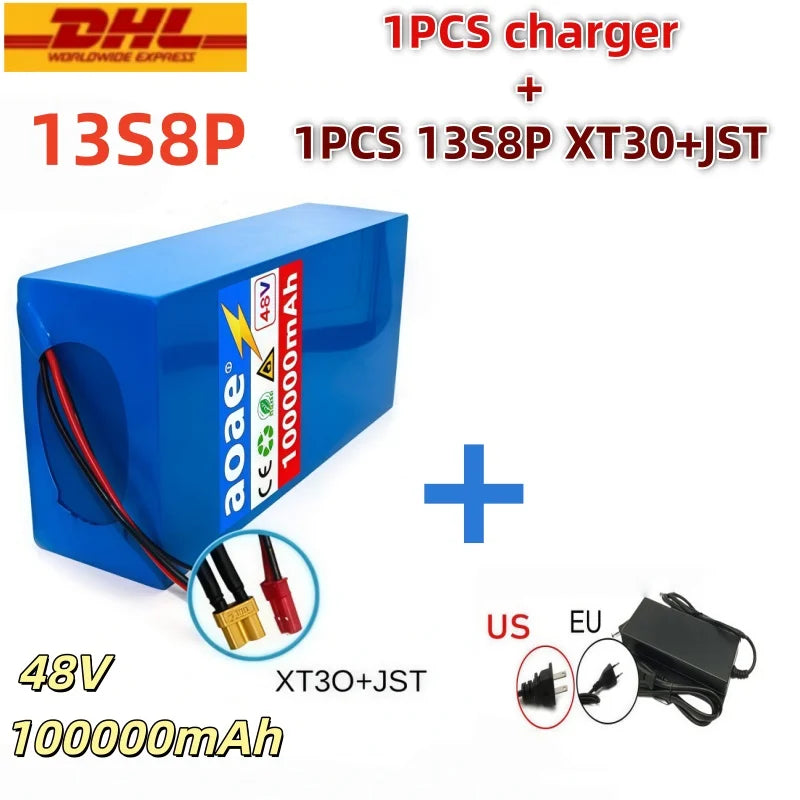 48V 100000mAh 13S8P Battery 2000W Lithium Ion Battery Pack with 50A BMS & Charger