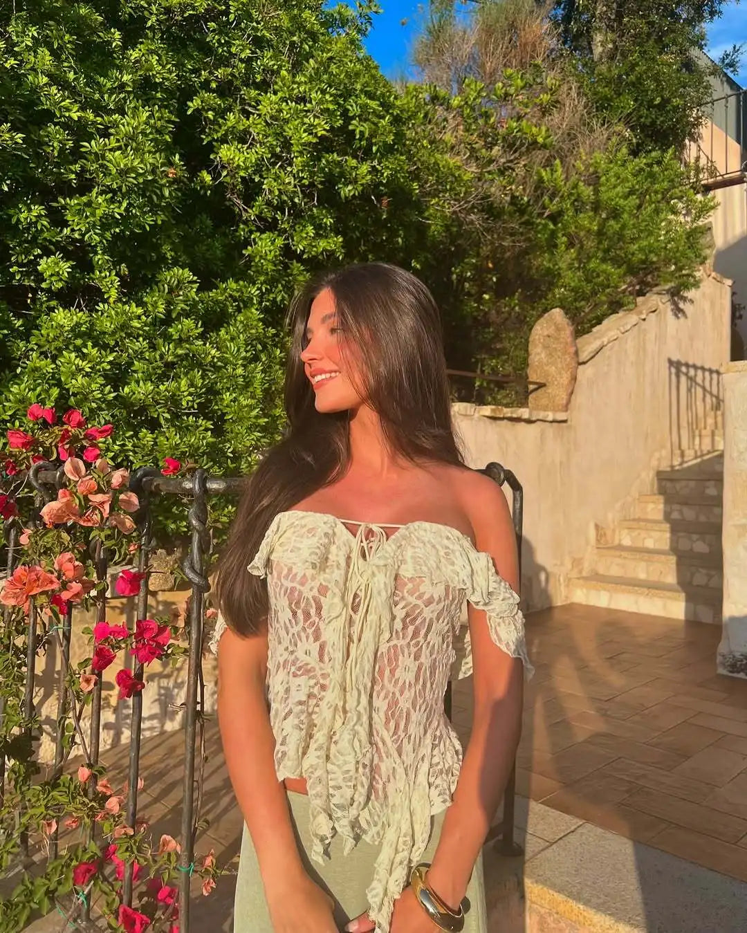 Dulzura 2026 Summer Fashion Sexy Off Shoulder Backless Lace See Through Top Ladies Casual Versatile Party Club Street Y2K Outfit
