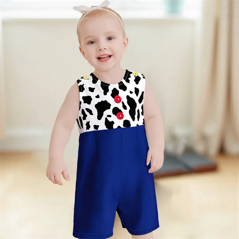 Toddler  Black and White Polka Dot Print Sleeveless Round Neck Baby Jumpsuit Newborn Romper Infant Bodysuit