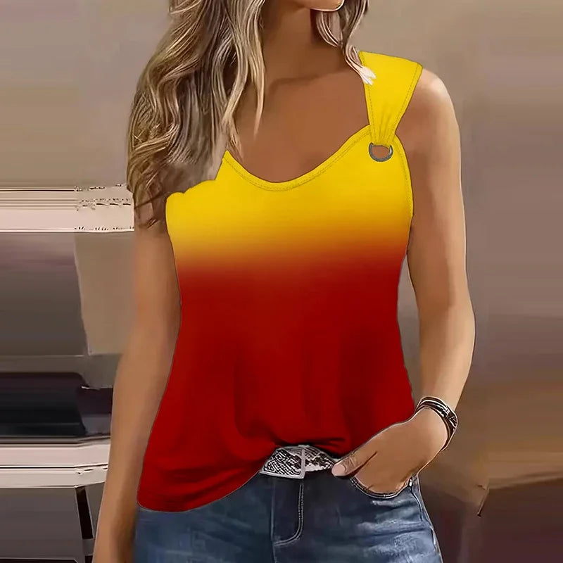 Women's Rainbow Cami Tank - Sleeveless V-Neck, Summer Casual Top