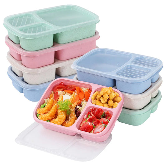 Bento Lunch Box Set 3 Compartment Food Storage Containers Wheat Straw Meal Prep Lunch Box Plastic Food Storage Container