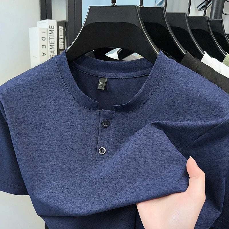 Men's Two-Button Henley Tee - Soft Knit, Cool Lightweight Summer