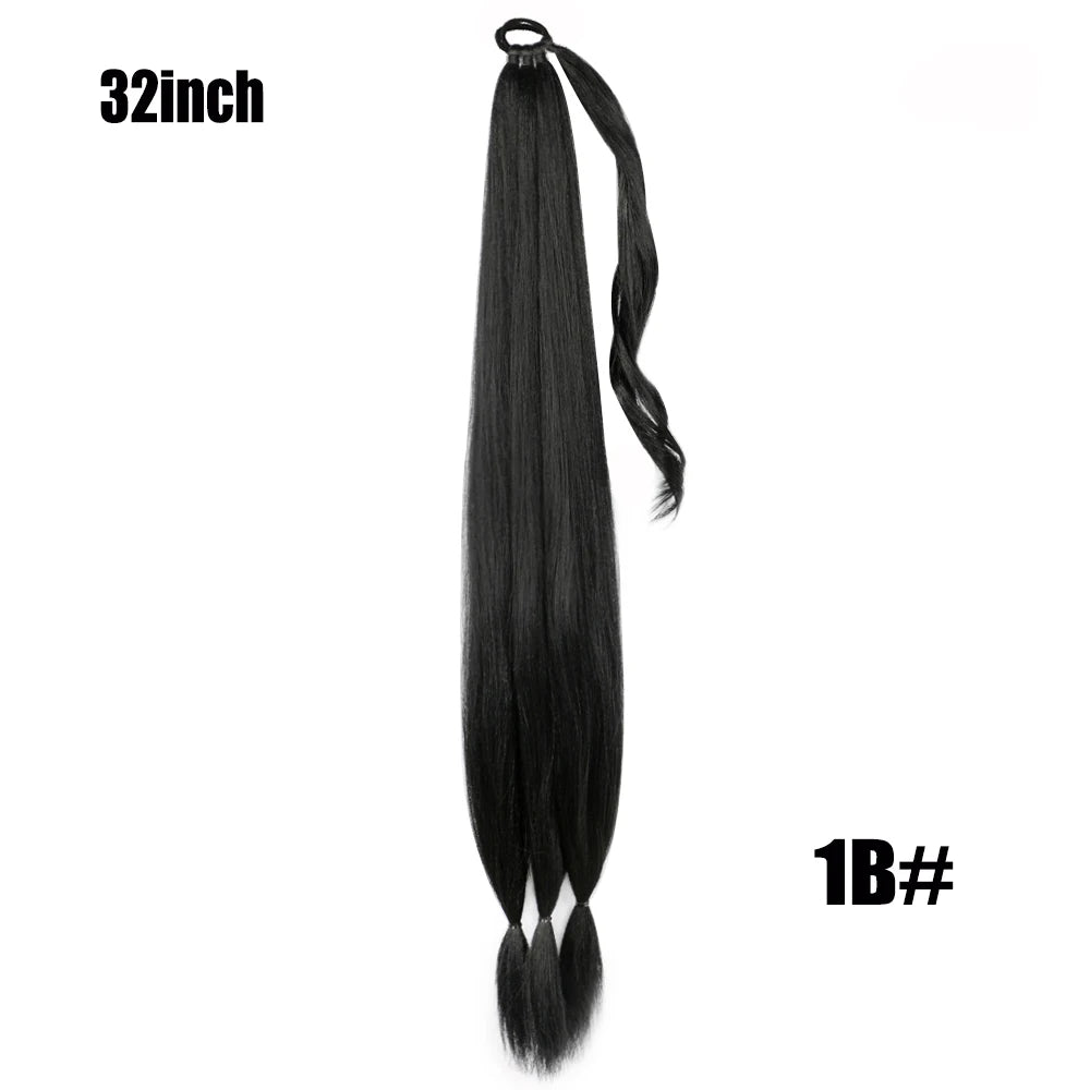 Boxing Braids Ponytail Extensions Synthetic Wrap Around Ponytail With Rubber Band Hair Ring DIY 26 Inch Ombre Black Brown Grey