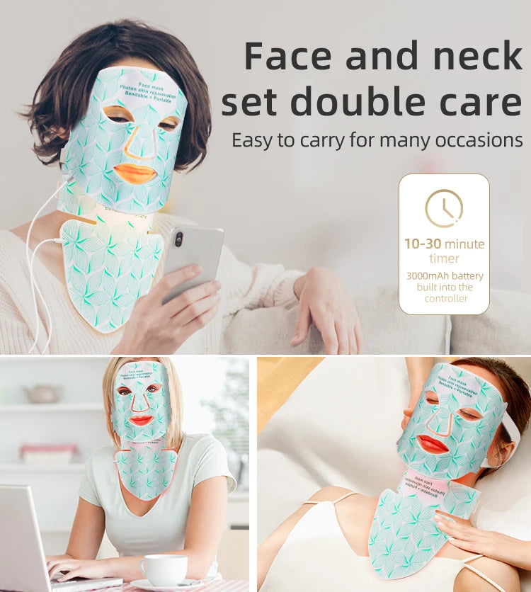 7 Colors + Infrared LED Face & Neck Mask – Red Light Therapy for Anti-Aging, Acne & Skin Tightening