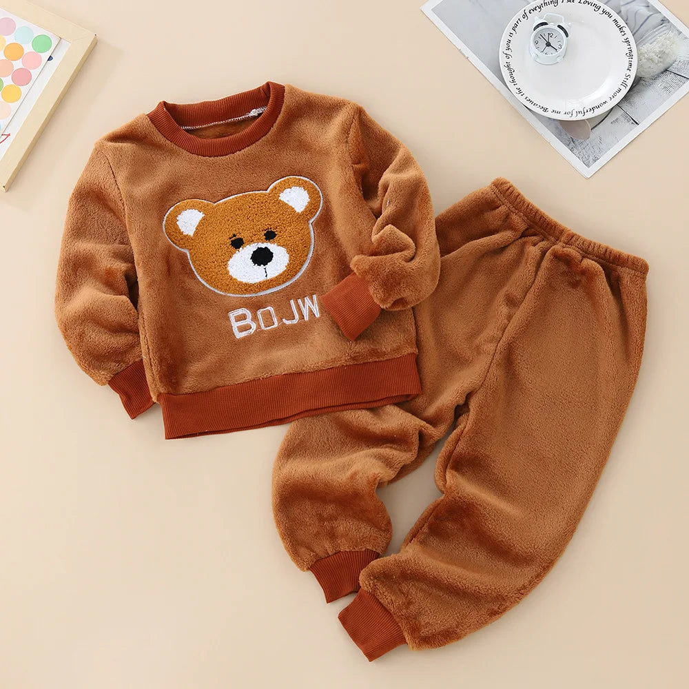 Kids Coral Fleece Pajama Set - Cartoon Print Two-Piece Sleepwear - photo 7