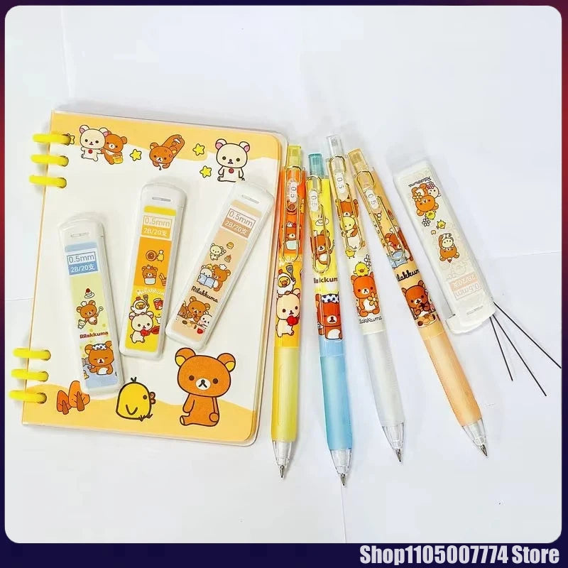 4/24pcs Kawaii Rilakkuma Bear Mechanical Pencil Set Stationery Refill Not Easy To Break Lead Automatic Pencil Wholesale Students