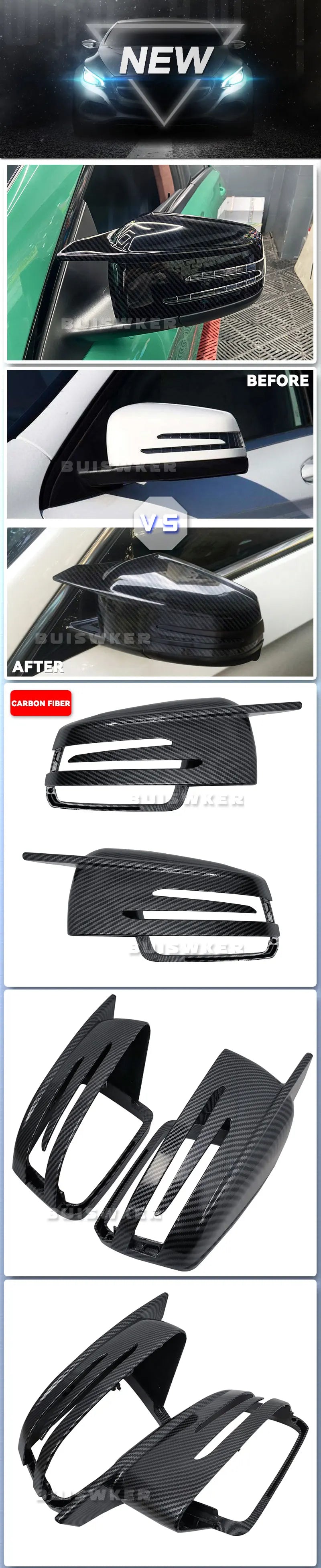 Side Mirror Cap Covers For Mercedes Benz W176 W246 W212 W204 C117 X156 X204 W221 C218 A B C E S CLA GLA GLK Class Black Replace