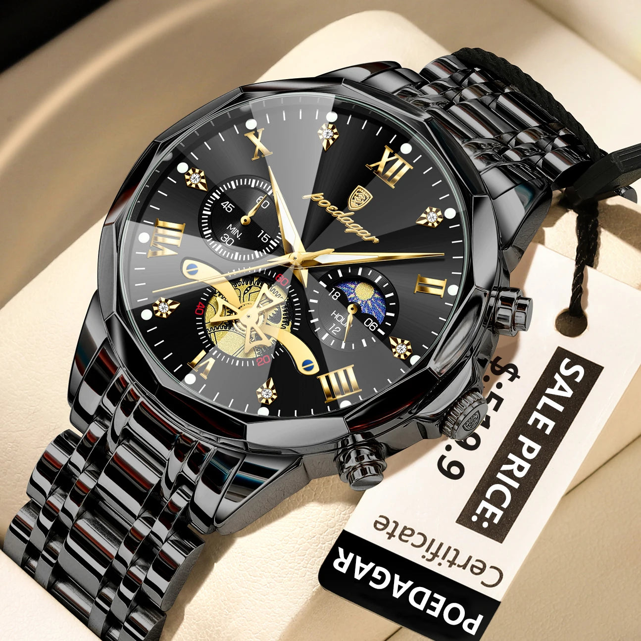 POEDAGAR Luxury Men's Quartz Watch – Waterproof Luminous Chronograph Stainless Steel Wristwatch (Model 938)