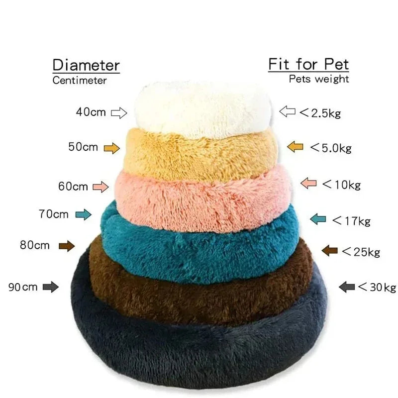 Round Plush Dog & Cat Bed — Washable Warm Basket for Small to Large Pets