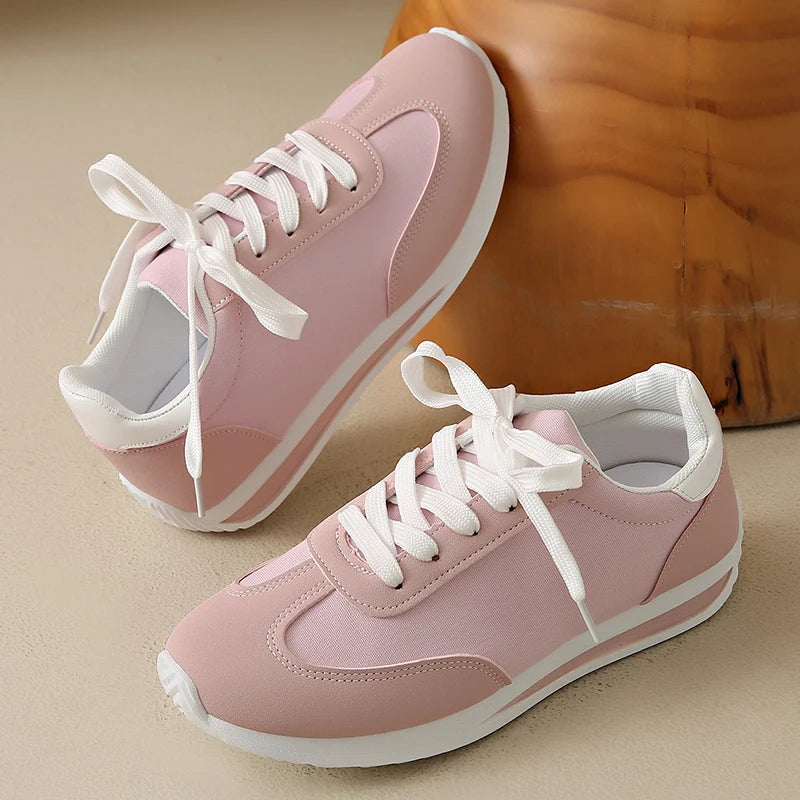 Patchwork Platform Sneakers for Women — Lightweight Lace-Up Sports Shoes, Plus Size