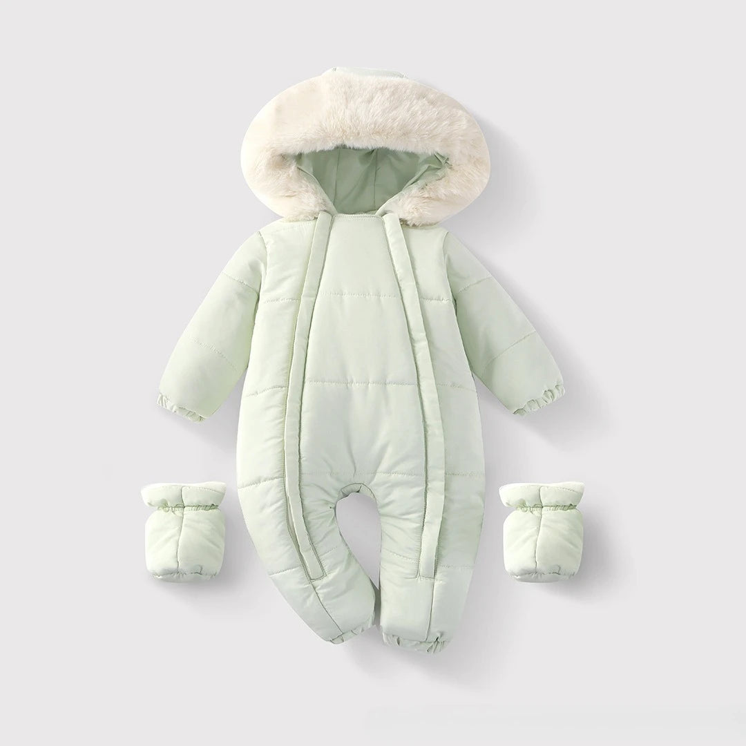 Newborn Hooded Winter Romper with Mittens - Velvet-Lined Baby Jumpsuit - photo 4