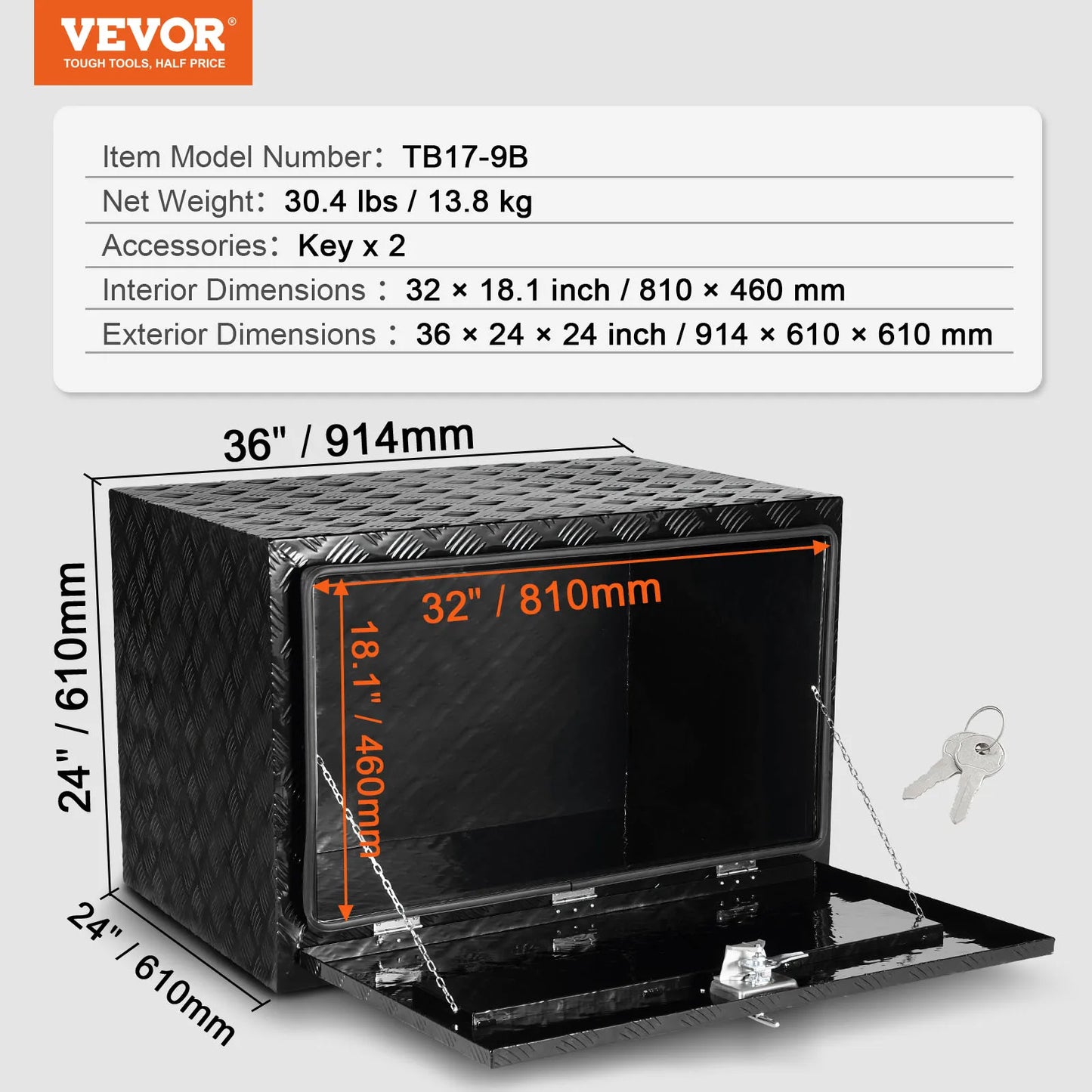 SucceBuy Underbody Truck Box Pickup Storage Box Heavy Duty Diamond Plate Tool Box with Lock&Keys Waterproof Trailer Storage Box
