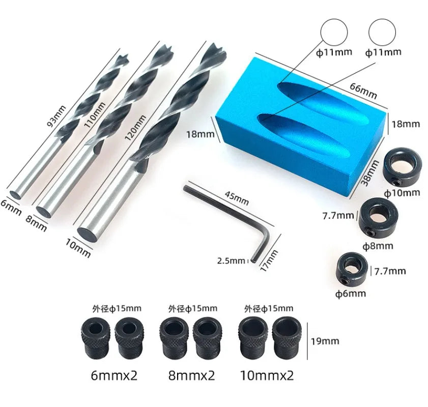 Woodworking Oblique Hole Drill Locator Pocket Hole Jig For Drilling 15 Degree Angle Drill Guide Sets DIY Puncher Carpentry Tools