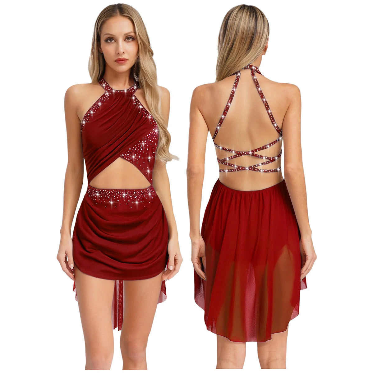 Women's ballet tutu dress with rhinestone mesh