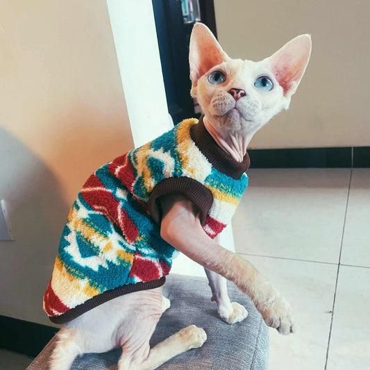 Short Sleeve Fleece Cat Sweatshirt - Warm Coat for Short-Legged Cats