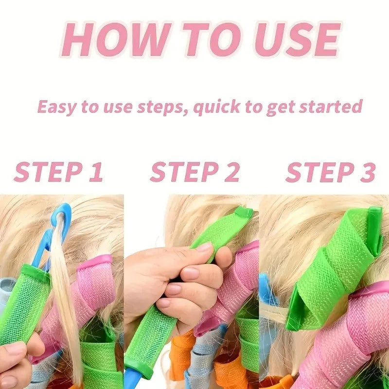 Heatless Hair Roller Spiral Hair Curlers Magic Curls Hair Rollers with Hooks No Heat Hair Curlers DIY Curly Hair Styling Kit