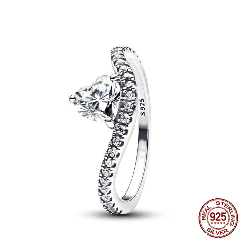 New in 925 Sterling Silver Sun and Moon Love Princess Zircon Oxide Enamel Heart Love Rings Fashion Fine Jewelry For Women Gifts